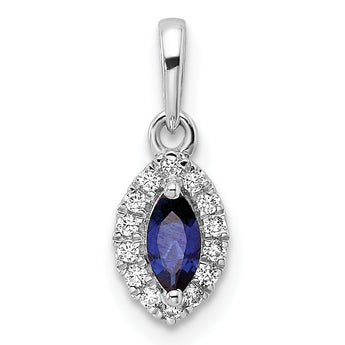 14K White Gold Lab Grown Diamond and Cr Blue Sapphire Pendant