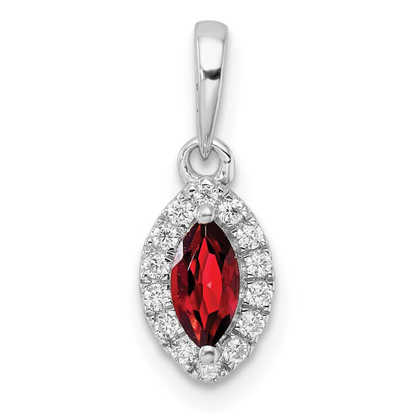 14k White Gold 1/10 carat Lab Grown Diamond VS/SI+ G+ and Garnet January Birthstone Pendant - Birthstone Company