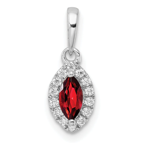 14K White Gold Lab Grown Diamond and Garnet Pendant