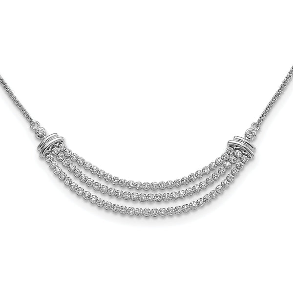 14K White Gold Lab Grown Diamond Three-row Tennis Style Bolo Necklac