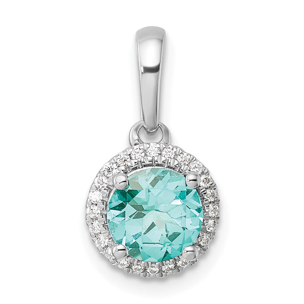 14K White Gold Pure Serenity Lab Grown Diamond Round Created Paraiba Pendant