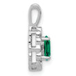 14K White Gold Lab Grown Diamond and Created Emerald Pendant