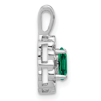 14K White Gold Lab Grown Diamond and Created Emerald Pendant