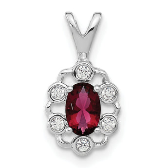 14K White Gold Lab Grown Diamond and Lab Created Ruby Pendant