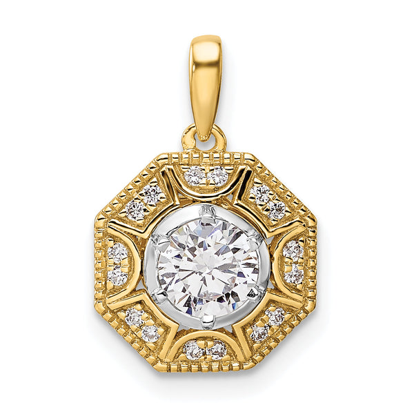 14K Two-Tone Lab Grown Diamond Geometric Halo Pendant