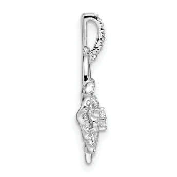 14K White Gold Lab Grown Diamond Heart and Flower Pendant
