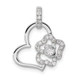 14K White Gold Lab Grown Diamond Heart and Flower Pendant