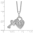 14K White Lab Grown Diamond Heart Lock and Key Pendant Necklace