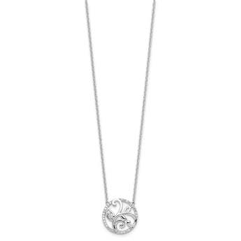 14K White Gold Lab Grown Diamond Floral Circle Necklace