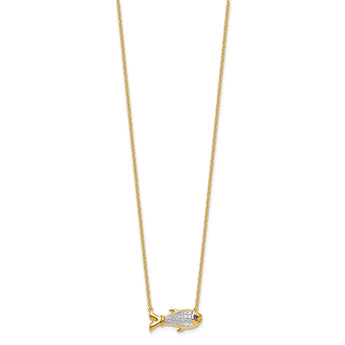 14K Lab Grown Diamond and Created Blue Sapphire Fish Necklace