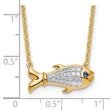 14K Lab Grown Diamond and Created Blue Sapphire Fish Necklace