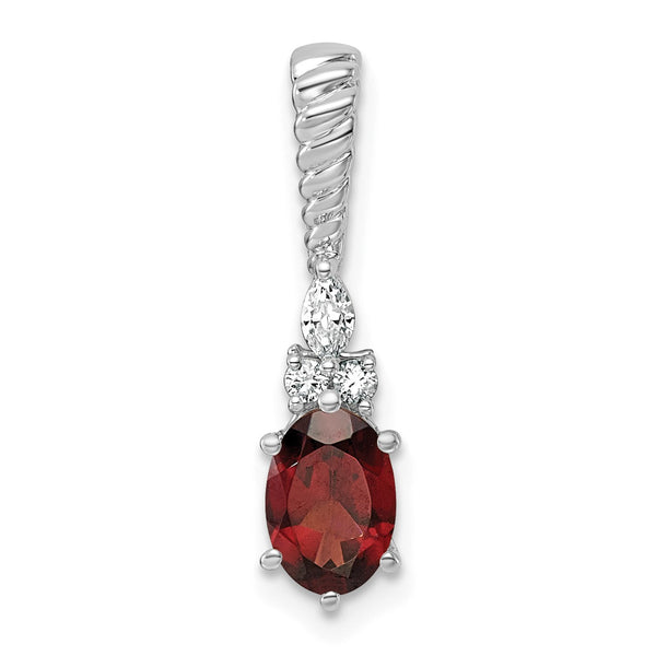 14K White Gold Polished Diamond and Garnet Twisted Chain Slide - Birthstone Company
