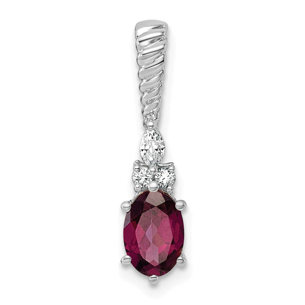 14K White Gold Polished Diamond and Rhodolite Garnet Twisted Chain Slide - Birthstone Company