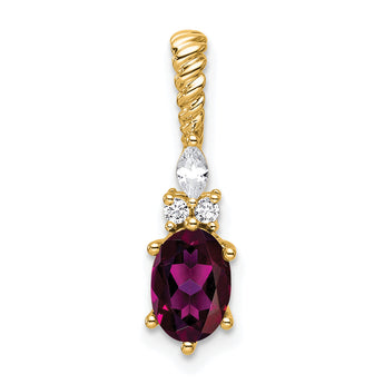 14K Polished Diamond and Rhodolite Garnet Twisted Chain Slide