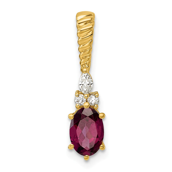 14K Polished Diamond and Rhodolite Garnet Twisted Chain Slide - Birthstone Company