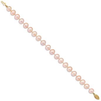 14k 8-9mm Pink Near Round Freshwater Cultured Pearl Bracelet