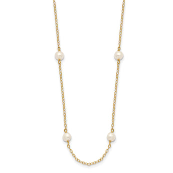 14k 4-5mm White Near-Round Freshwater Cultured Pearl 8-Station 16 inch Necklace - Birthstone Company