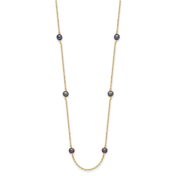 14k 5-6mm Black Near Round Freshwater Cultured Pearl 9-station 16 inch Necklace