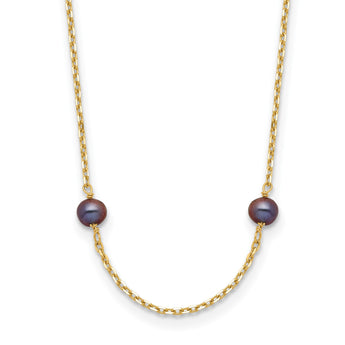 14k 5-6mm Black Near Round Freshwater Cultured Pearl 9-station 16 inch Necklace - Birthstone Company