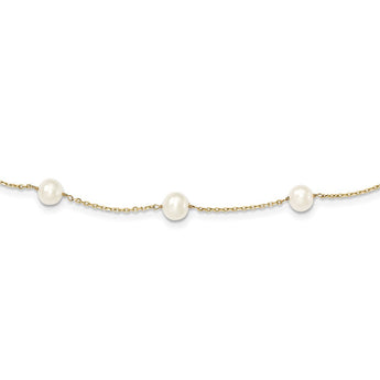 14K Gold Freshwater Pearl Necklace with Elegant White Cultured Pearls
