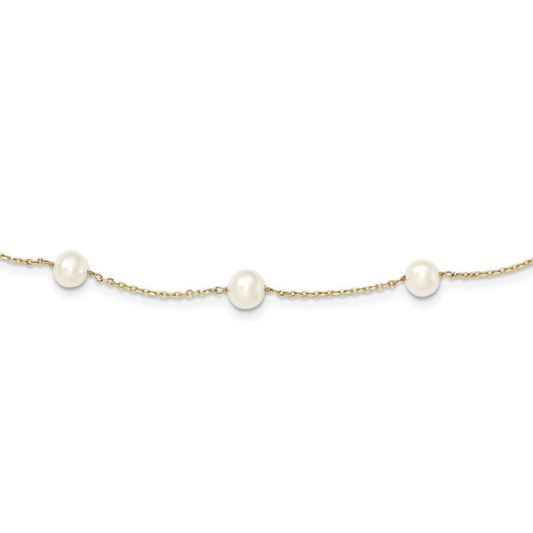14K Gold Freshwater Pearl Necklace with Elegant White Cultured Pearls