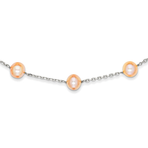 14K White Gold Cultured Freshwater Pearl Necklace with Rhodium Finish
