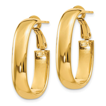 14k 5.75mm Oval Omega Back Hoop Earrings