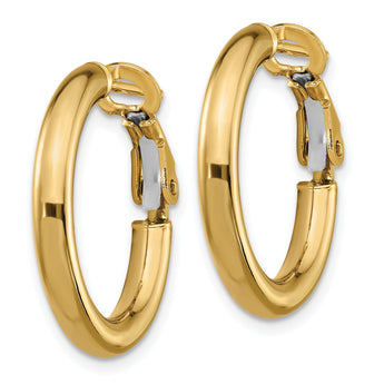 14k 3x15mm Polished Round Omega Back Hoop Earrings