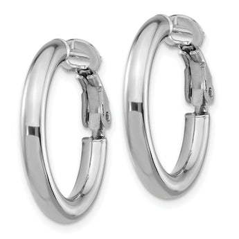 14k White Gold 3x15mm Polished Round Omega Back Hoop Earrings