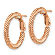 14k 3x15mm Rose Gold Twisted Round Hoop Earrings