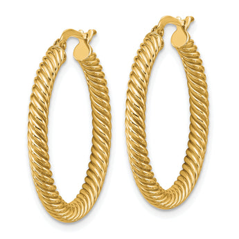 14k 3x20mm Twisted Round Hoop Earrings