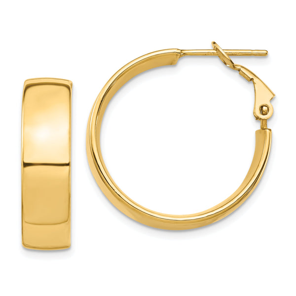 14k High Polished 7mm Omega Back Hoop Earrings
