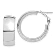 14k White Gold High Polished 10mm Omega Back Hoop Earrings