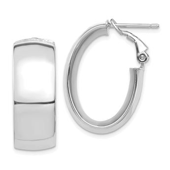 14k White Gold High Polished 10mm Omega Back Oval Hoop Earrings