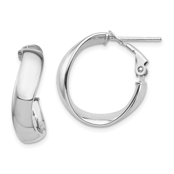 14k White Gold High Polished 5mm Wavy Omega Back Hoop Earrings