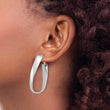 14k White Gold Polished 7mm Twisted Omega Back Oval Hoop Earrings