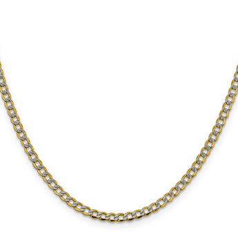 14K 16 inch 3.4mm Semi-Solid with Rhodium Pav‚ Curb with Lobster Clasp Chain