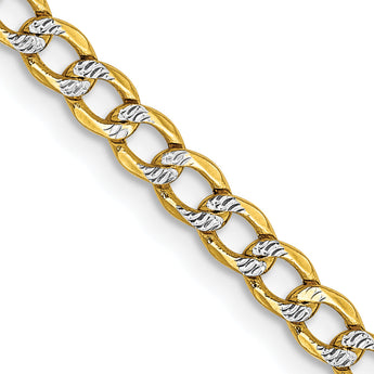 14K 24 inch 3.4mm Semi-Solid with Rhodium Pav‚ Curb with Lobster Clasp Chain