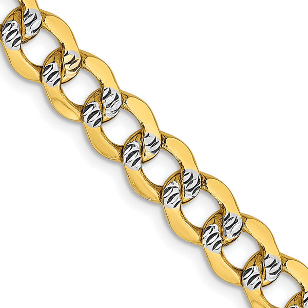 14K 26 inch 6.75mm Semi-Solid with Rhodium Pav‚ Curb with Lobster Clasp Chain