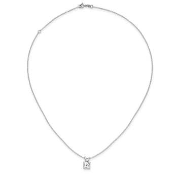 Sterling Silver 925 Princess-Cut CZ Necklace with Polished Rhodium Finish