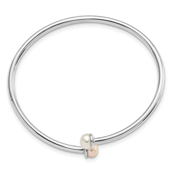 Sterling Silver RH-plated Pink & White FWC Flexible Children's Bangle - Birthstone Company