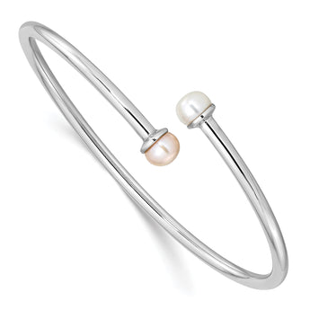 Sterling Silver RH-plated Pink & White FWC Flexible Children's Bangle - Birthstone Company