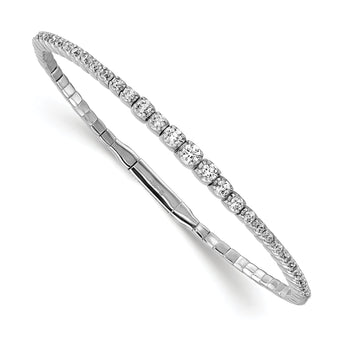 Sterling Shimmer Sterling Silver Rhodium-plated 59 Stone CZ Flexible Bangle Bracelet