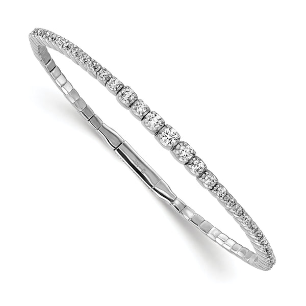 Sterling Shimmer Sterling Silver Rhodium-plated 59 Stone CZ Flexible Bangle Bracelet