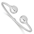 Sterling Silver Rhodium-Plated Twist & Beaded End Hinged Cuff Bangle