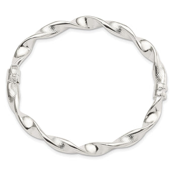 Sterling Silver Polished Twisted Textured Hinged Bangle