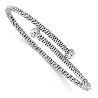 Sterling Silver Rhodium-plated Polished CZ Flexible Cuff Bangle