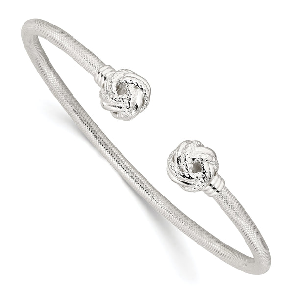 Sterling Silver Textured Love Knot Cuff Bangle