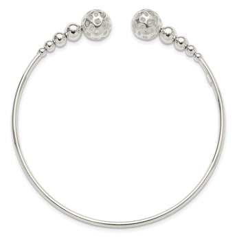 Sterling Silver Polished Beaded Cuff Bangle