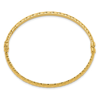 Sterling Silver Polished Gold-tone Textured Hinged Bangle Bracelet